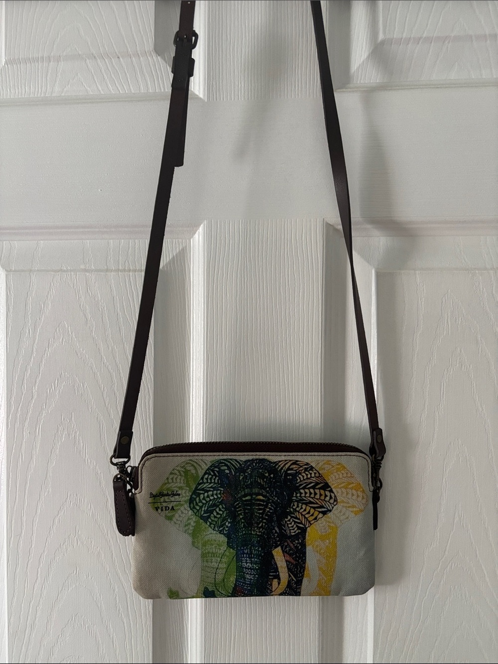 Canvas Crossbody Bag with Multicolor Elephant Print